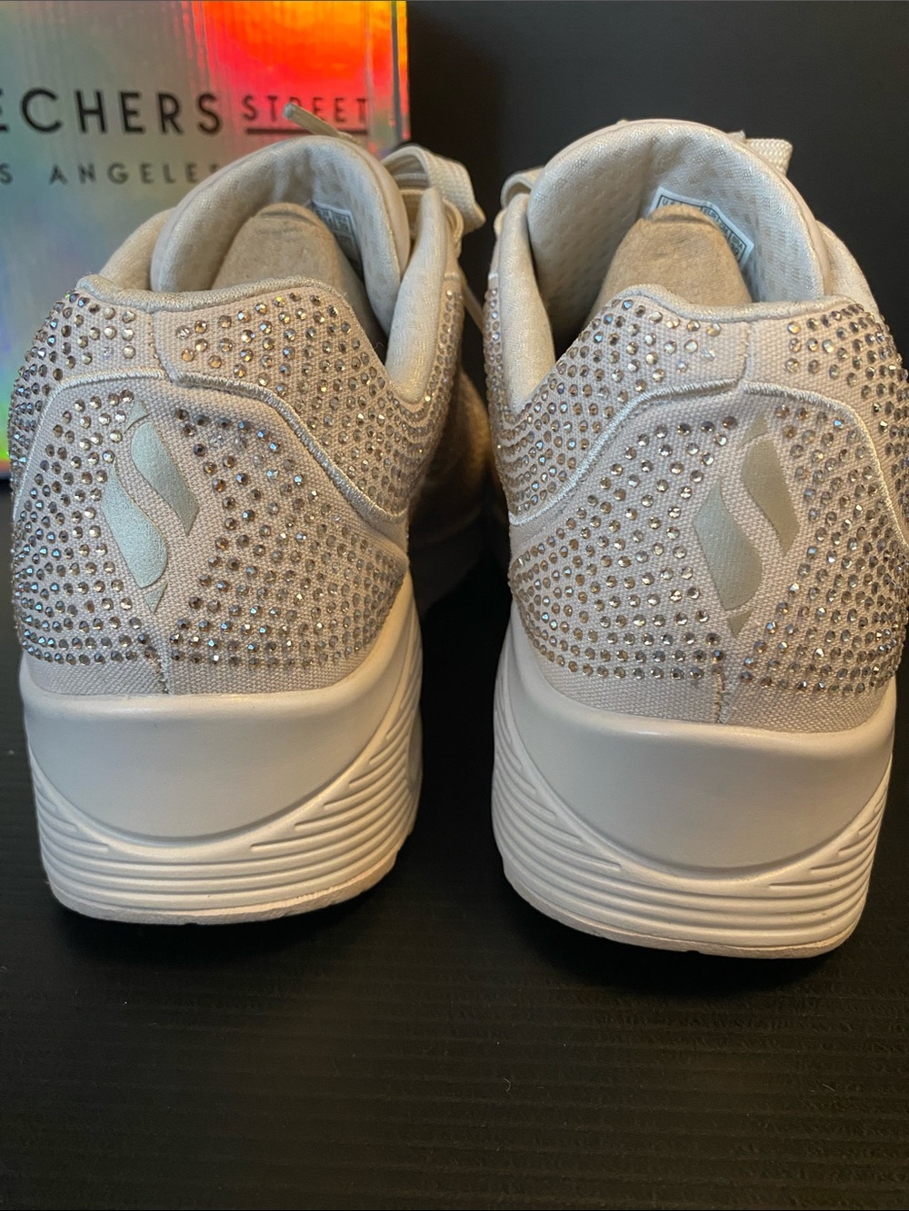 Skechers Disco Rave Women’s Ivory Rhinestone Athletic Sneakers Size 9.5 - Picture 3 of 8